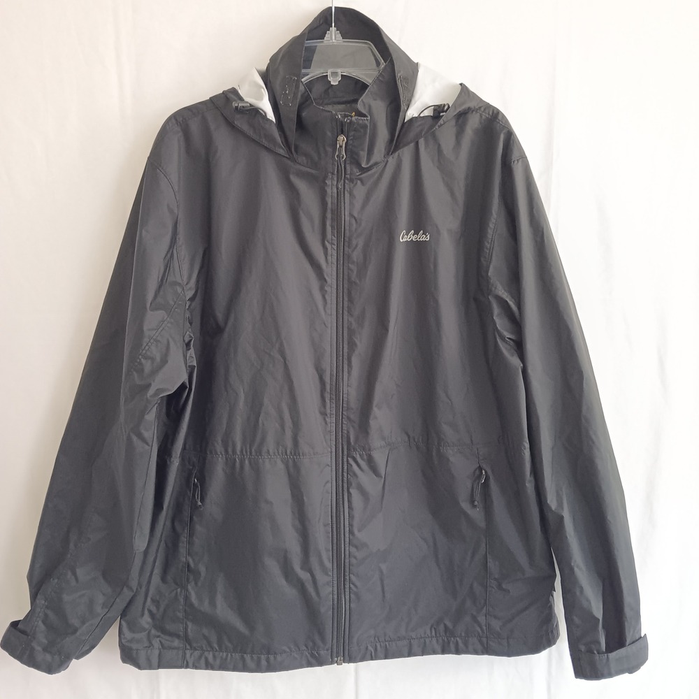 Cabela's Rain Jacket Mens Large Black 4MOST REPEL Hooded Windbreaker
